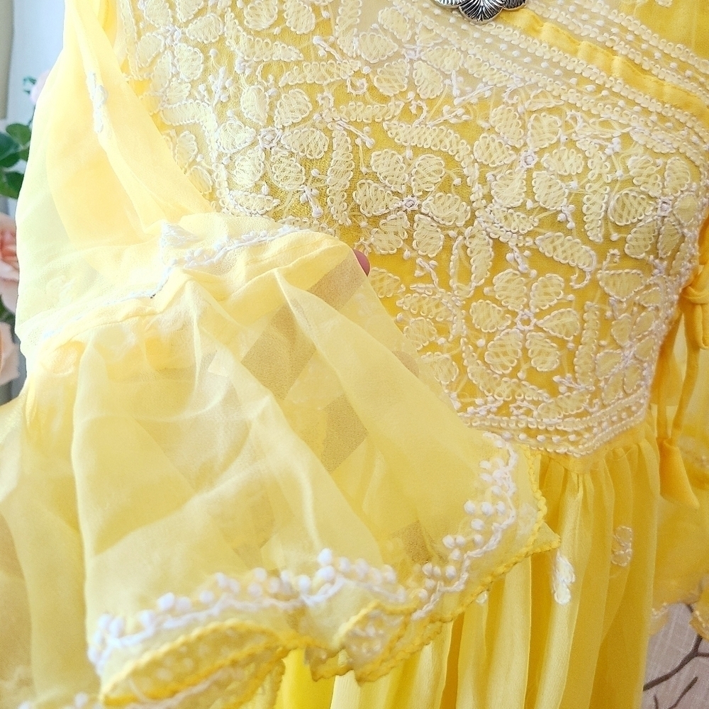 Yellow chikankari Anarkali maxi kurti dress - Picture 3 of 6